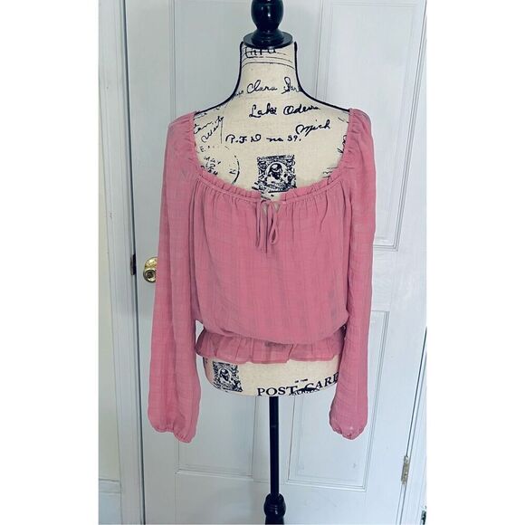 Lush Women’s XL Cori Ruffled Crop Long Sleeve Blouse Pink Boho - Picture 4 of 11